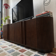 Mid-Century Modern Walnut Three-Drawer Dresser/Chest with Sculpted Wood Pulls — listing 6