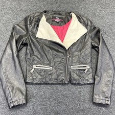 Dollhouse Outerwear Red & Black Plaid Tweed Faux Leather Moto Jacket, Size XL — listing 6