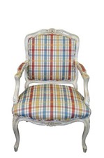 French Provincial Louis XV Style Fauteuil Armchair with Damask Upholstery