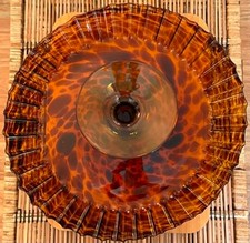 Hand-Blown Art Glass Pedestal Vase with Cream Crackle Bowl and Clear Looped Stem — listing 2
