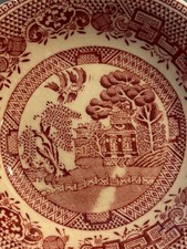 Red/Pink Willow Pattern Transferware Bowl — listing 3