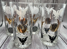 Mid-Century Frosted Highball Glasses with Gold Federal Eagle and Laurel Wreath Motif (Set) — listing 4