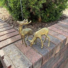 Pair of Vintage Solid Brass Deer Figurines - Standing Stag and Grazing Doe, Made in India — listing 5