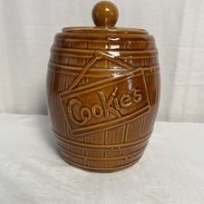 Vintage Ceramic Wood-Grain Barrel/Bucket Cookie Jar with Wire Bail Handle — listing 3