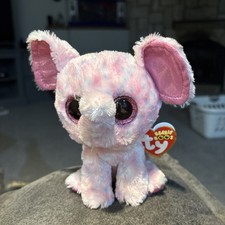 TY Beanie Boos Pink Elephant Plush with Glitter Eyes and Heart-Print Ears