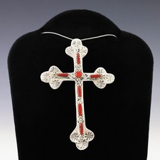 Zuni Sterling Silver Coral Petit Point Cross Dangle Earrings — listing 5