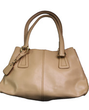 Vintage Liz Claiborne Dark Green Faux Leather Dome Satchel Handbag with Brown Trim, 12 x 9.5 in, listing 2