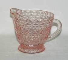 Jeannette Glass Holiday Buttons & Bows Pink Depression Glass Creamer — listing 5