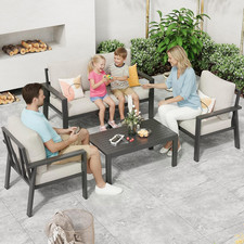 Aluminum Patio Conversation Set - Sofa, 2 Lounge Chairs & Coffee Table with Gray Cushions — listing 5