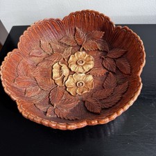 Vintage Syroco Wood Molded Leaf Motif Round Bowl with Reticulated Rim — listing 3