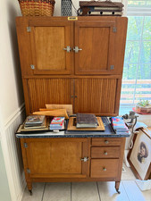 Antique Oak Hoosier Cabinet with Tambour Roll Front and Porcelain Work Surface Sellers / McDougall / Napanee — listing 5