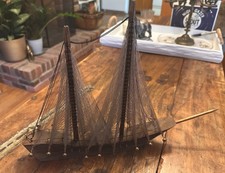 Handmade Folk Art String Art Sailing Ship Model with Wooden Masts — listing 2