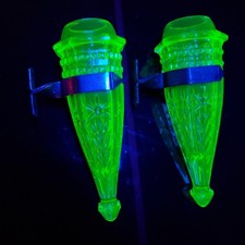 Vintage Uranium Glass Bud Vase, Green Swung Form with Pedestal Foot, 8 inches