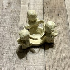 Three Winged Cherub Angels Holding Hands Around Glass Votive Tealight Candle Holder — listing 5