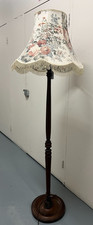 Turned Pine Wood Floor Lamp with Burlap Drum Shade — listing 4
