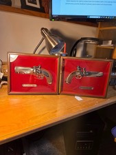 Decorative Replica Flintlock Pistol Collection in Framed Shadow Box with World Map Backing, listing 4