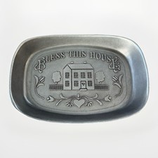Vintage Pewter "Bless This House" Decorative Bread Tray — listing 2