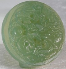 Chinese Carved Green Serpentine 'Jade' Covered Lidded Vase with Archaistic Taotie Motif and Wood Stand — listing 5