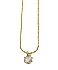 Vintage Dainty CZ Solitaire Pendant Necklace on Gold Tone Chain