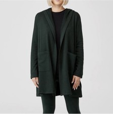 Eileen Fisher Hooded Open-Front Cardigan Wrap, Charcoal Grey, Size M — listing 3