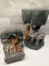 Figural Palm Tree & Monkey Candlestick Holder, Bronze-Finish Cast Metal/Resin — listing 3