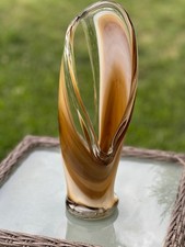 Hand-Blown Art Glass Vase with Cobalt Blue Body and Red/Iridescent Swirl Decoration — listing 5