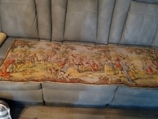 Handwoven Wool Pictorial Tapestry Rug with Village Scene, Palm Trees, Birds and Animals — listing 5