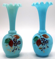 Vintage Cased Opaline Glass Vase with Hand-Painted Chrysanthemum Floral Decoration and Gilt Rim — listing 6