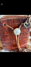 Brighton Black Leather Bucket Tote Bag with Braided Straps and Croc-Embossed Trim