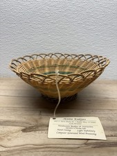Vintage Handwoven Wicker Basket with Wrapped Handles and Striped Rim Detail