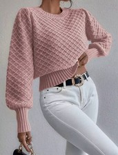 Pink Ribbed Knit Cotton Sweater with Button Detail — listing 5