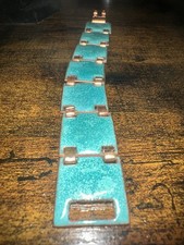 Vintage Grey Enamel Swirl Panel Link Bracelet with Alternating Oval and Square Stations