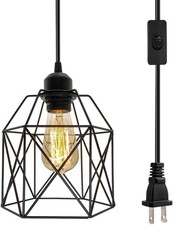 Plug-In Pendant Light Cage Shade 7.5" x 11" Distressed Cream Finish — listing 5