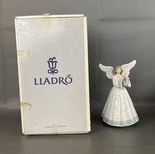 Lladró Porcelain Angel Tree Topper Figurine, Angel Holding Music Scroll, Blue Robe