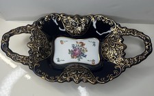 German Porcelain Rectangular Serving Tray with Cobalt Blue and Gold Rococo Border — listing 2