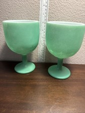 Vintage Green Satin Frosted Glass Thumbprint Pedestal Compote, 5" x 5" — listing 3
