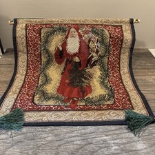 Vintage Christmas Santa & Presents Woven Cotton Tapestry Throw Blanket with Fringe — listing 4
