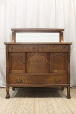 Antique Victorian Oak Sideboard/Buffet with Beveled Mirror Backsplash and Carved Crest — listing 2