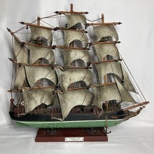 Vintage Wooden Model Whaling Ship on Base, Three-Masted Tall Ship Display Model — listing 2