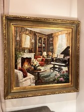 Impressionist Interior Scene Oil-Style Painting - Grand Piano, Cello and Music Room — listing 6