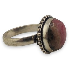 Pair of Silver-Tone Rings — Twisted Rope Band and Round Cabochon Solitaire — listing 5
