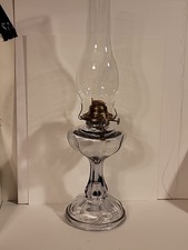 Antique Pink/Amethyst Pressed Glass Pedestal Oil Lamp with Clear Chimney — listing 6