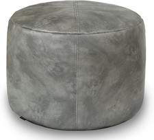 Square Faux Leather Ottoman Pouf, Tan/Camel Panel-Stitched Floor Cushion
