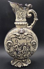Vintage White Ceramic Ornate Ewer / Pitcher Vase with Scrolled Handle — listing 3