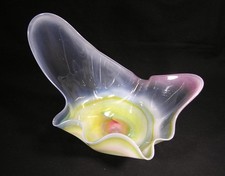 Hand-Blown Art Glass Freeform Splash Vase with Coiled Base and Orange/White Swirl — listing 6