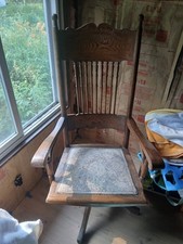 banker's pair Pair of Vintage Bankers Chairs Solid Wood Slat-Back Armchairs — listing 2