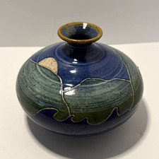 Vintage American Art Pottery Green Molded Vase with Floral Relief — listing 4