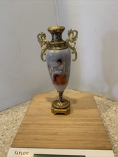 Sevres-Style Cobalt Blue and Gold Porcelain Twin-Handled Urn Vase with Hand-Painted Courting Scene — listing 4