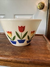 Fire-King Tulips Milk Glass Mixing Bowl (Splash Proof Style)