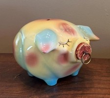 Vintage 1957 Hull Pottery Corky Pig Bank with Gold Trim — listing 6